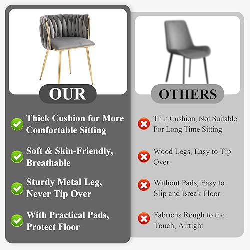 Miniatura 9 de NIOIIKIT Juego de 2 sillas de comedor modernas de terciopelo, sillas decorativas tejidas a mano, sillas de sala de estar, sillas laterales tapizadas