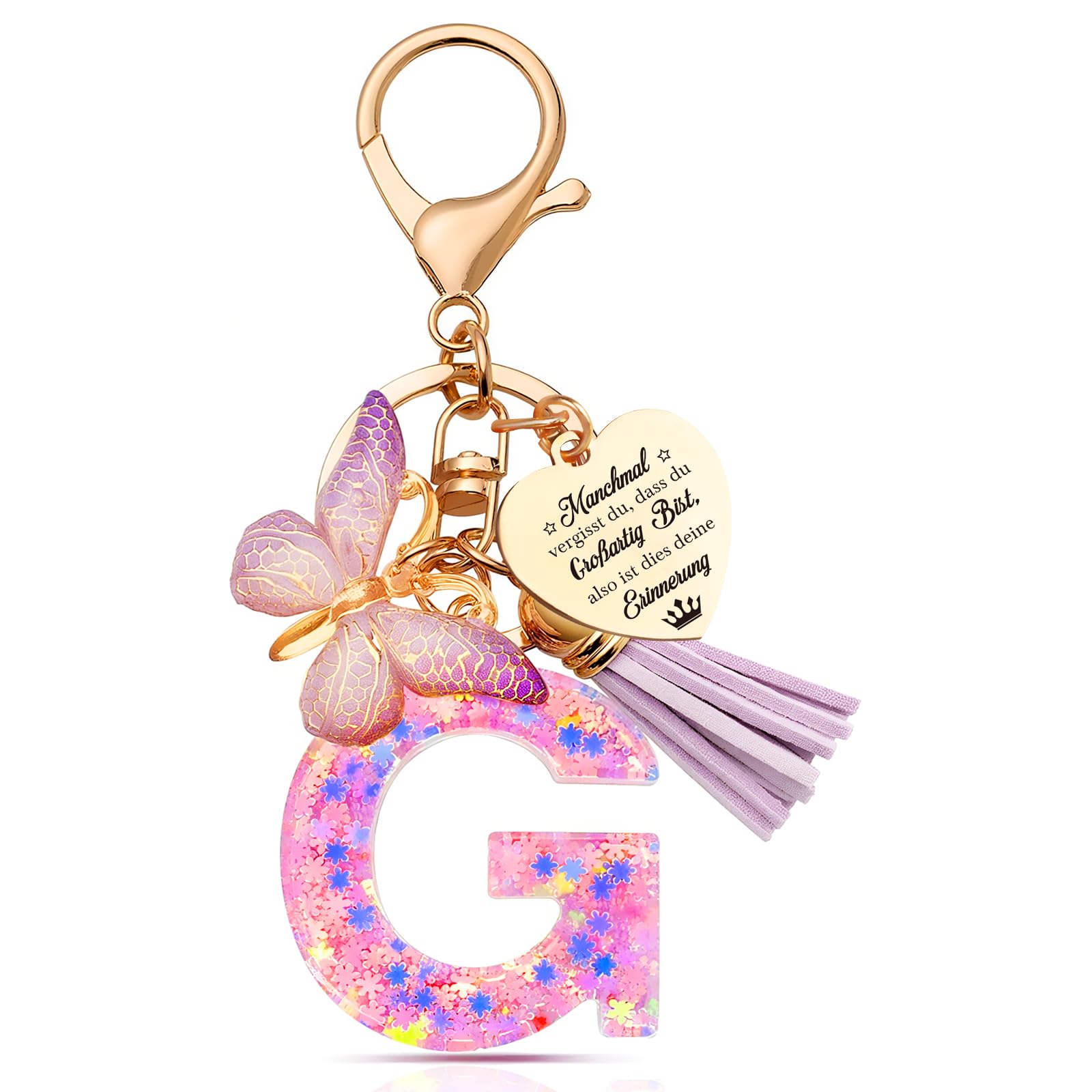 Anruzon Schlüsselanhänger Mädchen - Buchstabe Schlüssel - Anhänger Schmetterling Schlüsselanhänger - Weihnachten - Einschulung Geschenk - Keychain Geschenk für Kinder, Mädchen, Frauen