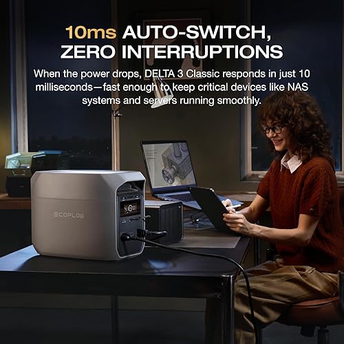 Miniatura 5 de EF ECOFLOW Central eléctrica portátil DELTA 3 Classic, batería LiFePO4 de 1024 Wh, salida USB-C de 1800 W AC100 W, carga rápida de 1 hora, generador