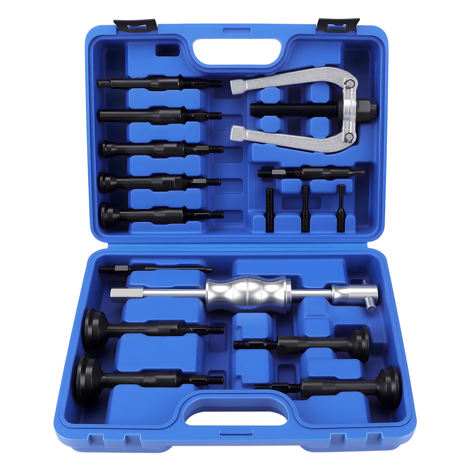 KAOLALI 16 Pièces Kit Extracteur de Roulement Interieur, Extracteur de Roulement, Outil d'extraction de Palier de Trou de Base avec Jeu de Marteaux Glissants
