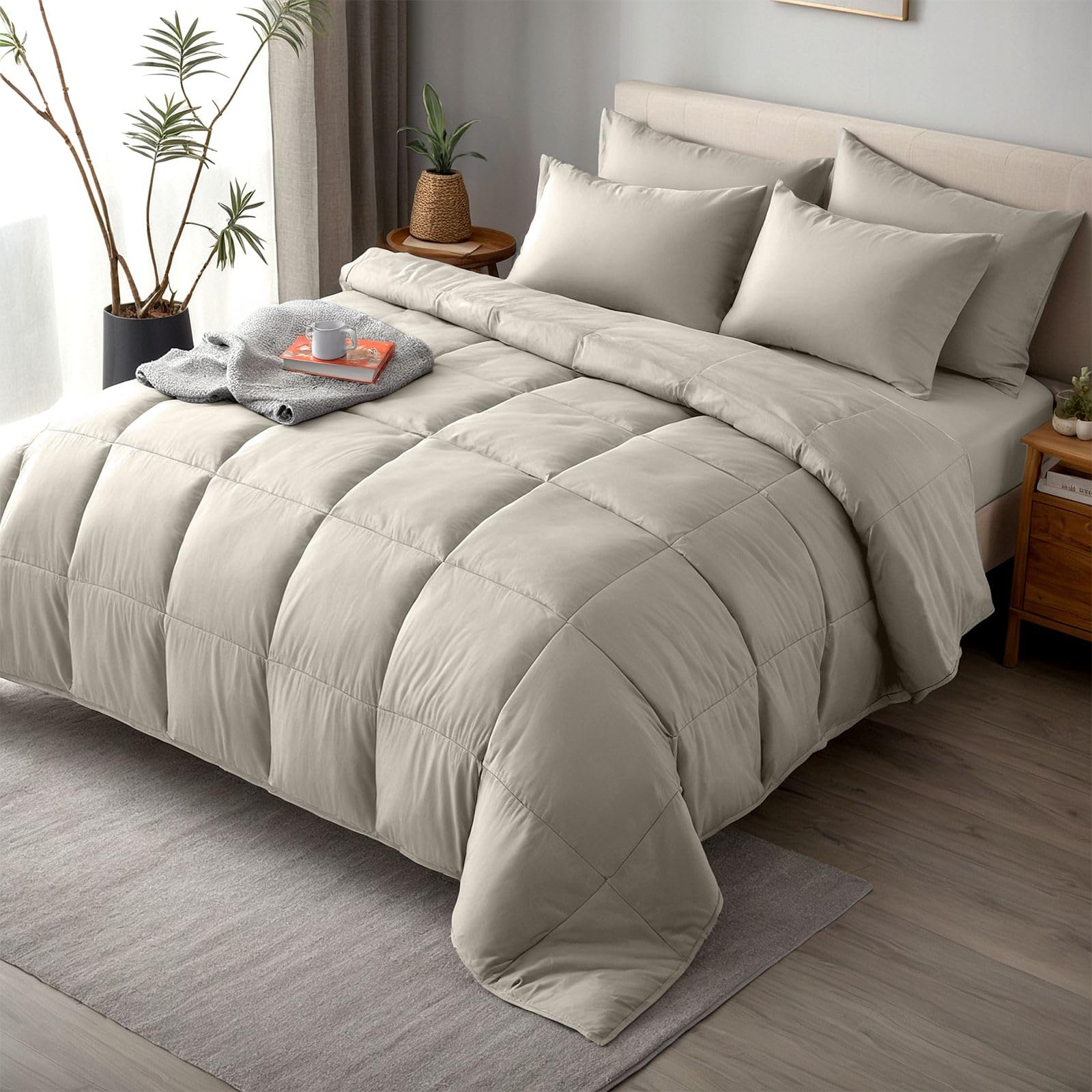 Hotel Linen Klub 6-Piece King Down Alternative Comforter Set-All-Season Ultra Soft Microfiber Duvet Set – Lightweight & Cozy, Size: 240x260 cm-Stylish Hotel Quality Bedding for Year-Round Use,Beige Beige King