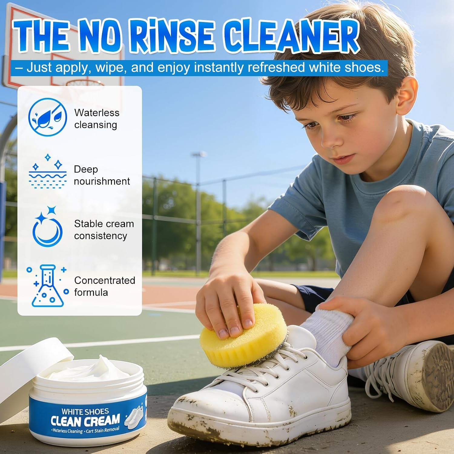 warmow 2PCS White Shoe Cleaner Cream, Multipurpose No-Wash Solid Cleaning Paste with Sponge Removes Stains, Multipurpose White Shoes Clean Cream for Leather Sneakers Soles