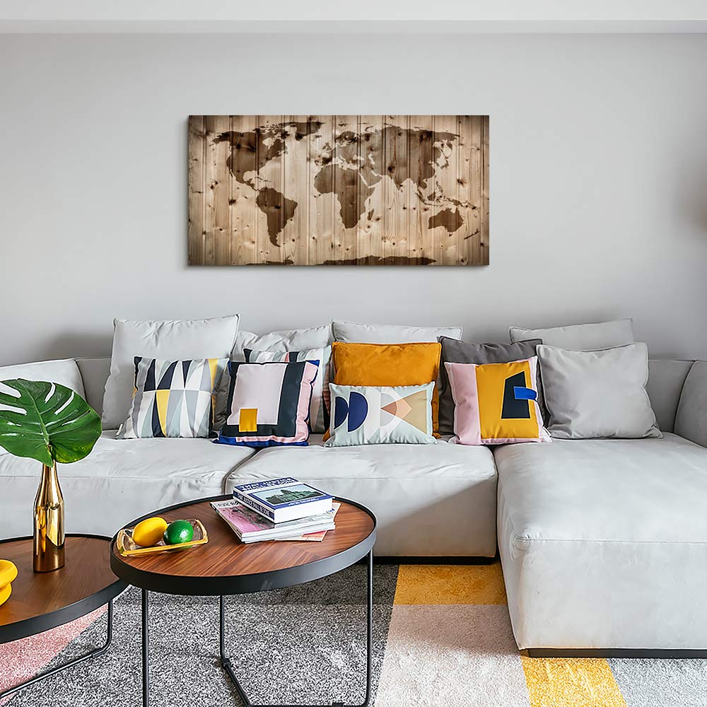 Buy Wood grain Vintage World Map Wall Art Living Room Bedroom