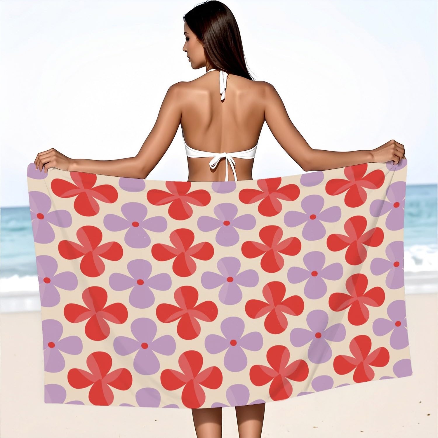 Toalla de playa rústica de secado rápido, sin arena, ligera, de microfibra, para natación, viajes, vacaciones, lindas y divertidas, con corazones, animales, mariquitas, 200 x 100 cm