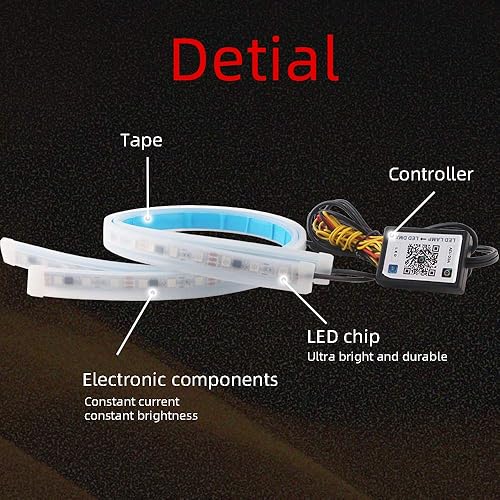 Miniatura 4 de GLL Tira de luces LED para coches RGB multicolor de 24 pulgadas, flexible, impermeable, luz diurna, tira de luz de neón decorativa de neón y luces