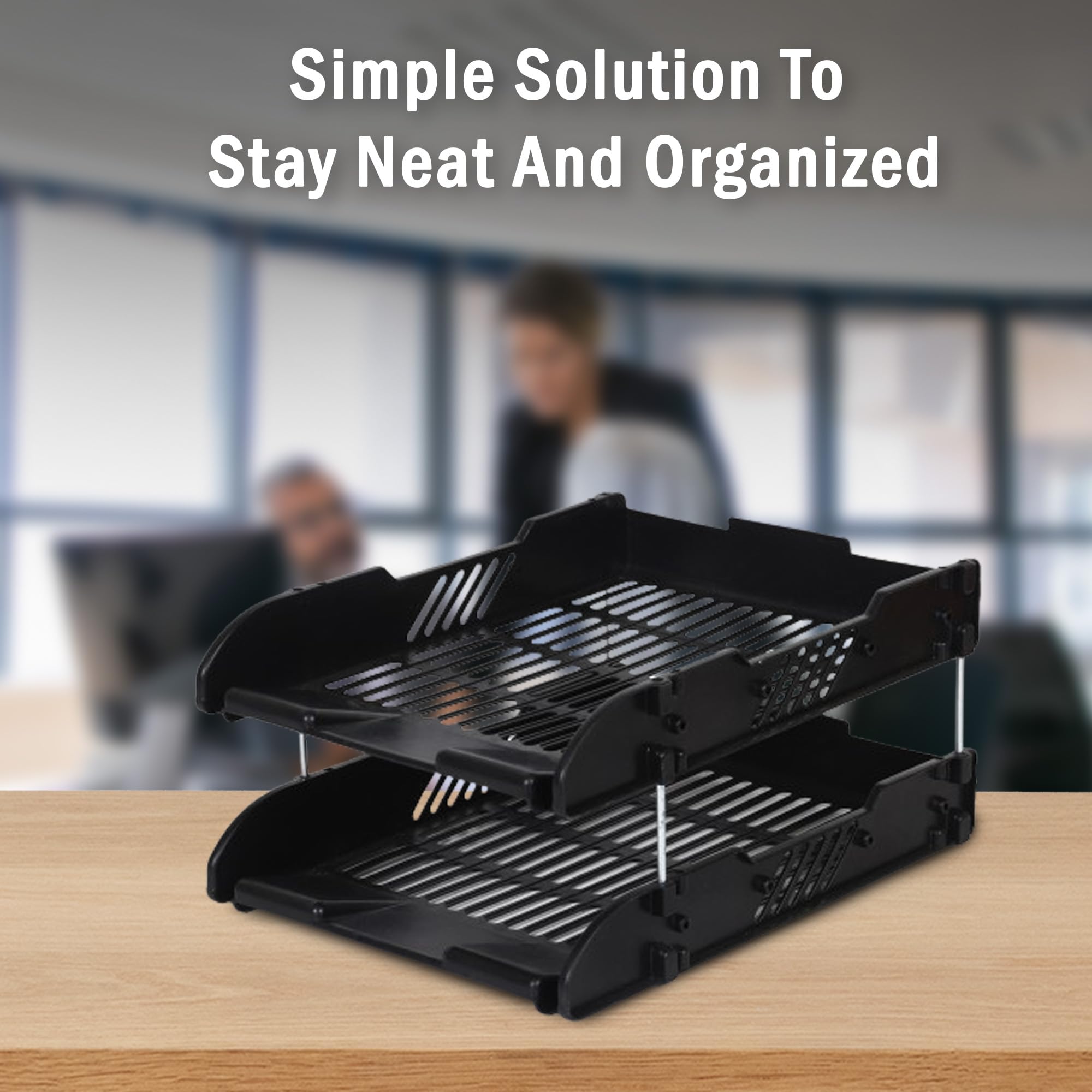 FRENYEAR Plastic Office Stationery 2 Layer Rectangular Plastic Office Files/Letter/Document Desk Organizer File Tray, Basket (2 Layer Black) 2