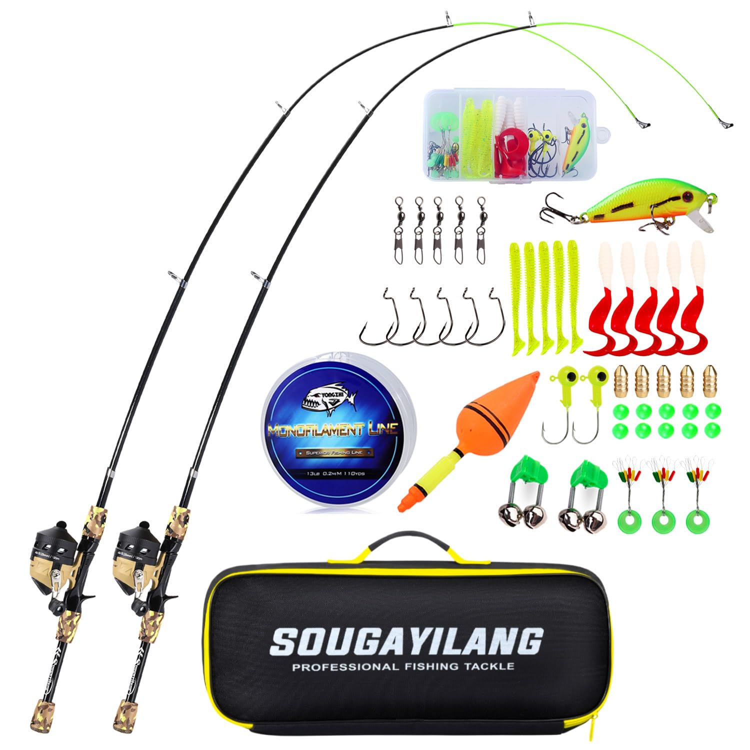 Sougayilang Ensemble Canne à pêche et Moulinet pour Enfants, Canne à pêche légère avec Moulinet de pêche Spincast et Sac de pêche, leurres pour Jeunes, Filles et garçons, Bon kit de pêche pour