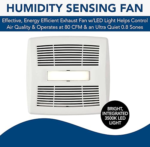Miniatura 2 de Broan-NuTone AE80SL Invent ENERGY STAR Ventilador de detección de humedad certificado con luz LED, 80 CFM 0.8 Sones, blanco, 75 pies cuadrados