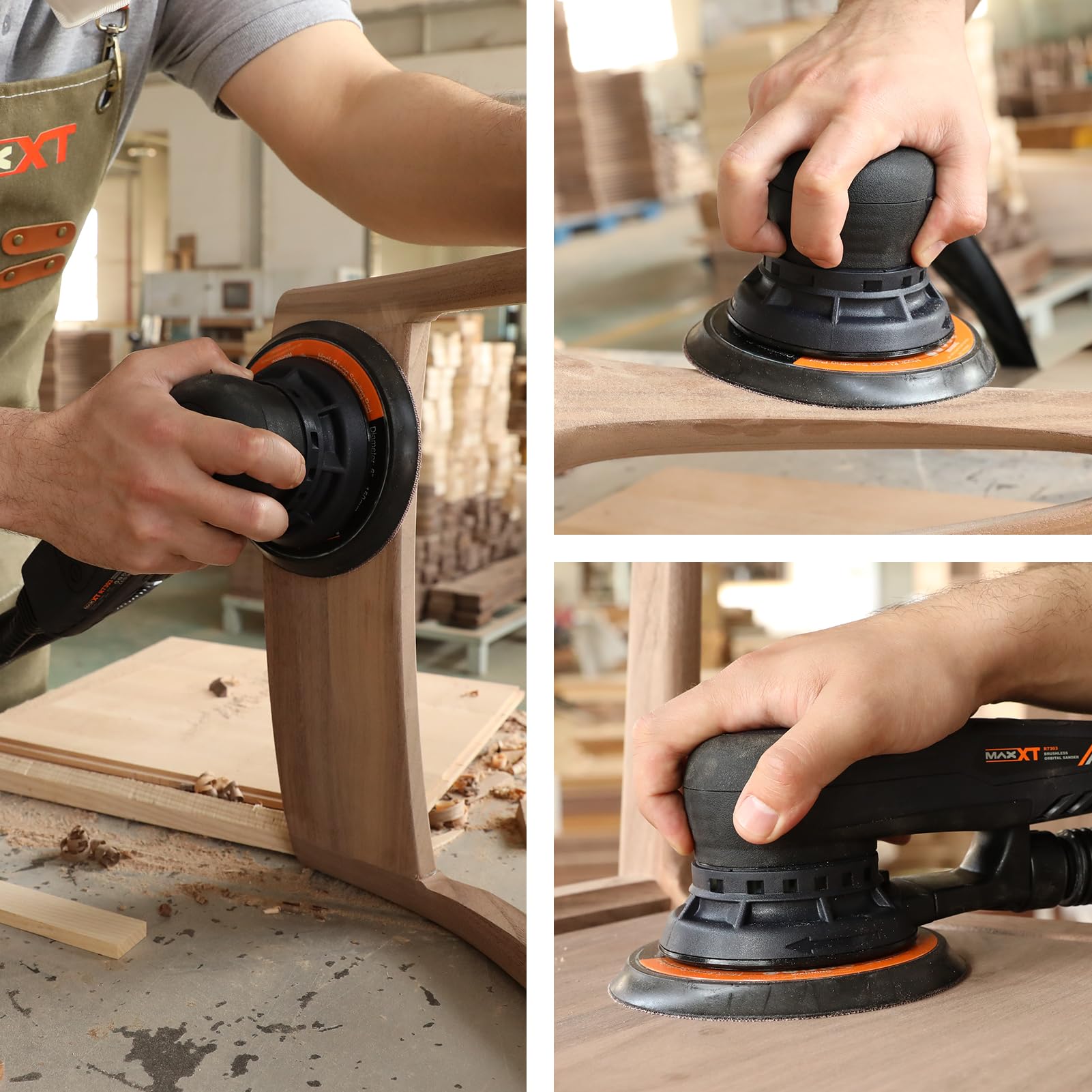 Levigaorbitale MAXXT 5,0mm brushless | Plateau doppio 150mm & 125mm | Motore EC 350W | 4000-10000 RPM | Scatola stampata | 20 carte abrasive per legno e lucidatura