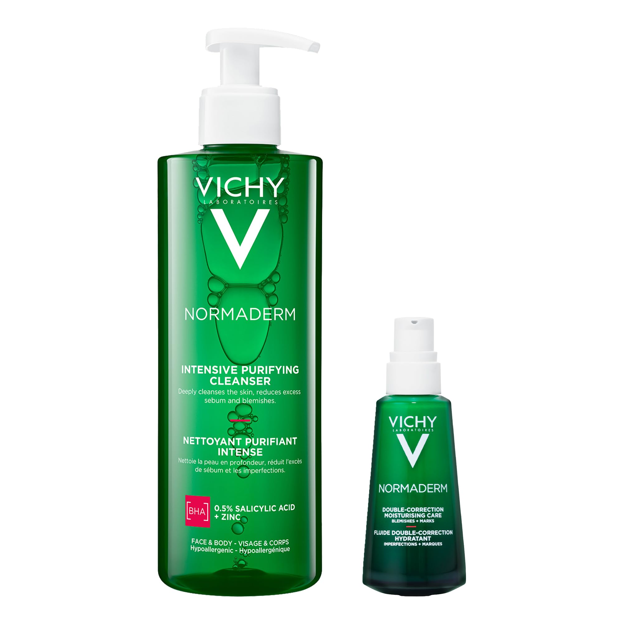 Vichy Normaderm, Kit con Detergente Purificante e Trattamento Anti-Imperfezioni, Per Pelli Grasse a Tendenza Acneica, Effetto Correttivo e Idratante, Con Acido Salicilico, 400 ml + 50 ml