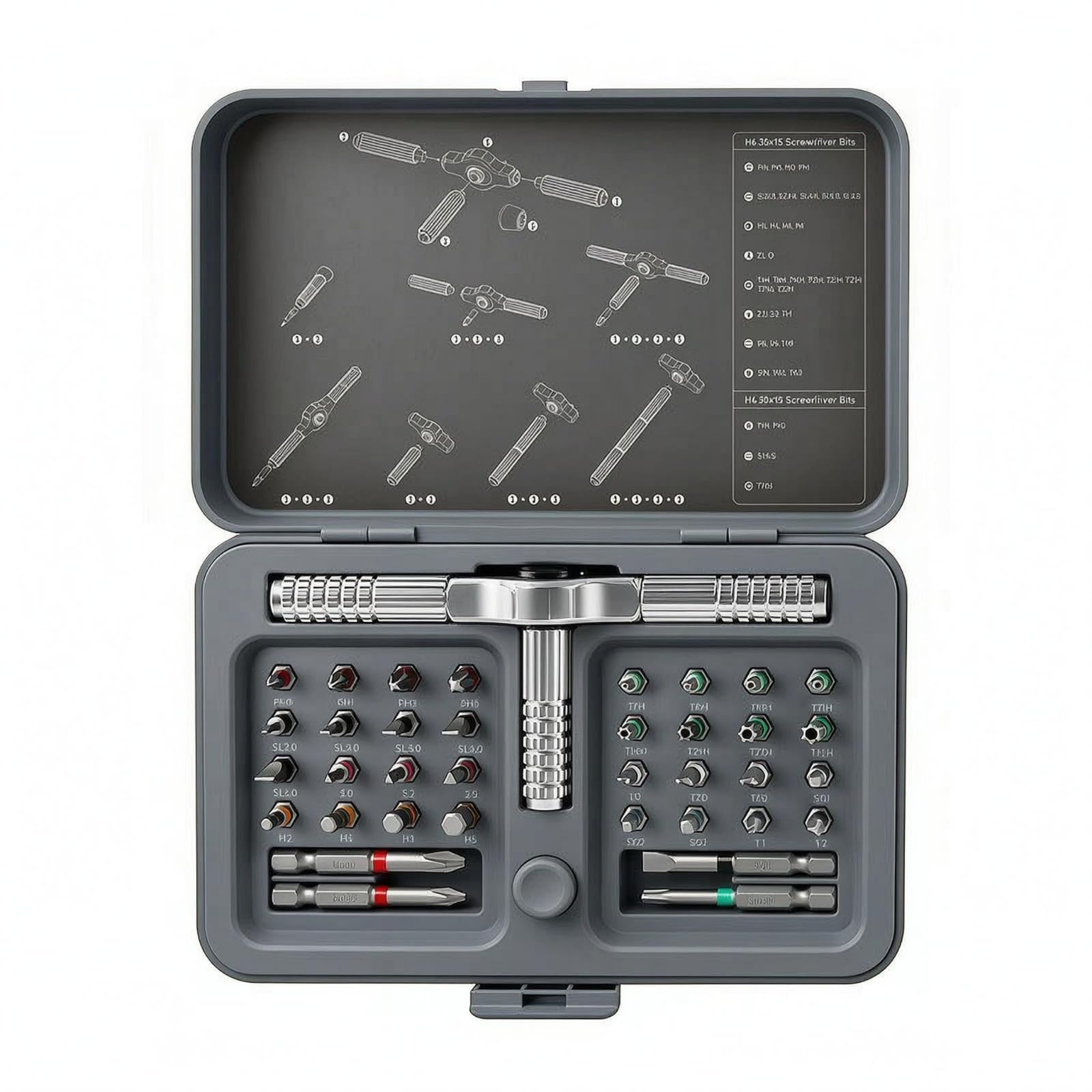 Ratchet Destornillador de Trinquete Set Destornillador Precisión Kit Puntas Herramientas Manuales con Mango Cruzado para Mayor Control y Trinquete