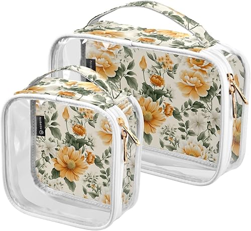 Floral Flower Clear Toiletry Bag for Traveling,2 Pack Makeup Cosmetic Bag with Zipper,Travel Bag for Toiletries,Travel Essentials 21215275