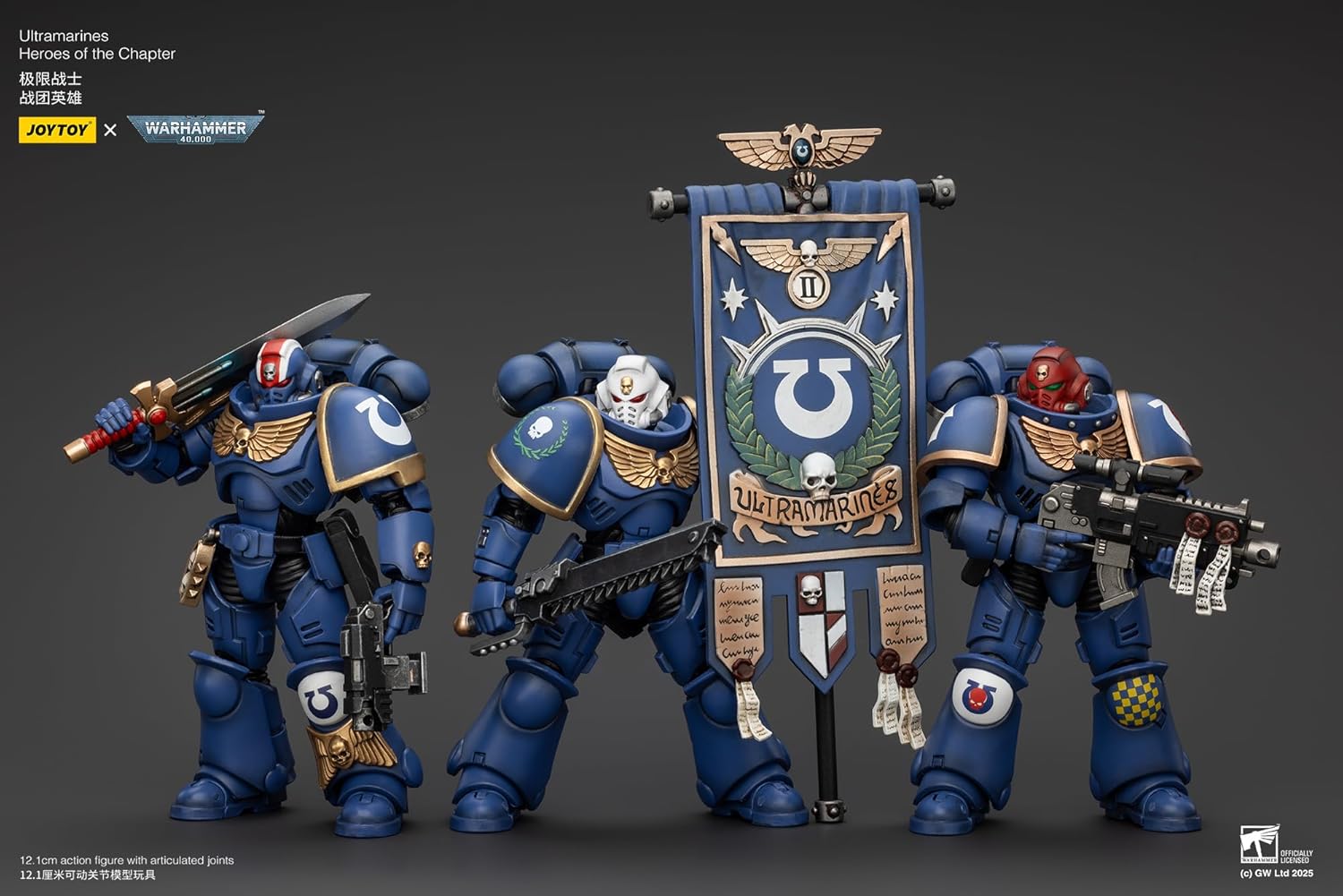 JOYTOY Warhammer 40k 1/18 Action Figure Ultramarines Heroes of The Chapter Castor Erastus Posca Set of 3 Figures Collectible Gifts,Toys for Kids 15+ and Adults