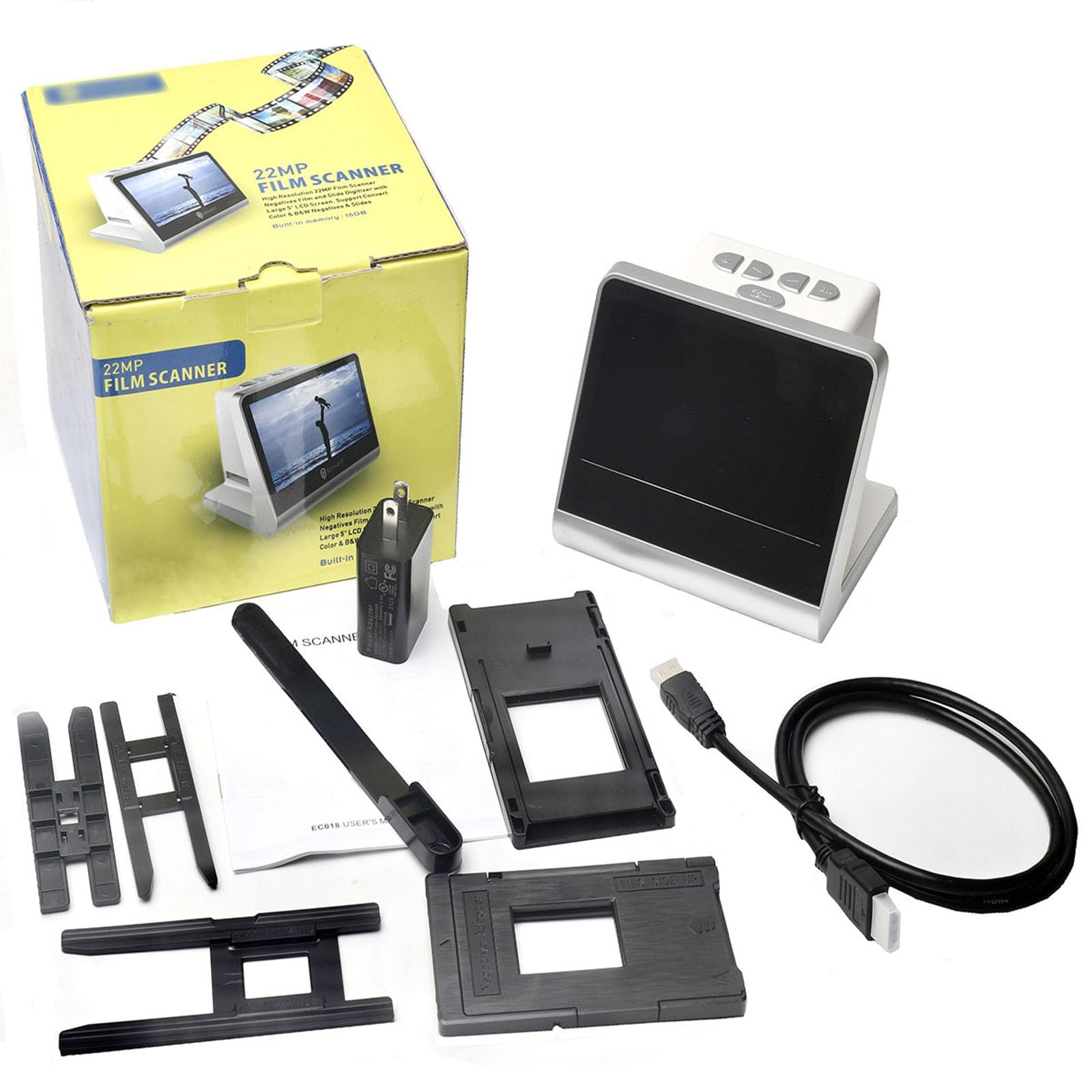 Scanner Digitale per Pellicole Tutto in Uno, Scanner per Pellicole E Diapositive da 22 MP, con Schermo LCD da 5 Pollici, Memoria Integrata da 16 GB