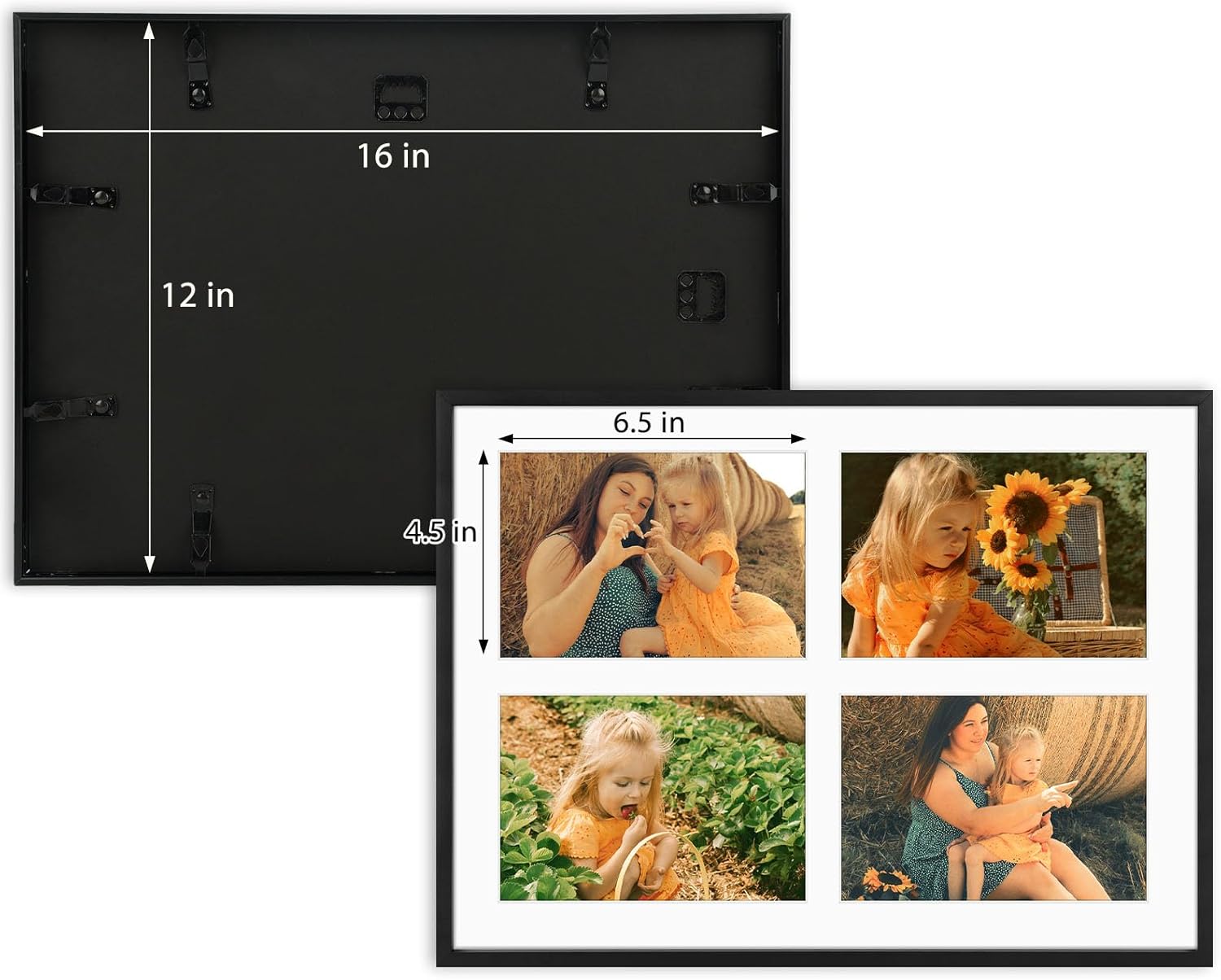 Golden State Art, 5x7 Aluminum Collage Frame, Displays 7x5 Pictures With 4 Openings Mat or One 12x16 Photo, Real Glass, Portrait/Landscape Wall Display, Black, 1 Pack - Image 5