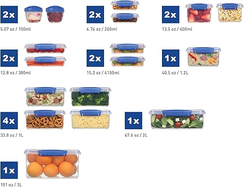 Miniatura 2 de Sistema KLIP IT Collection - Recipientes para almacenamiento de alimentos, 34 piezas, color azul