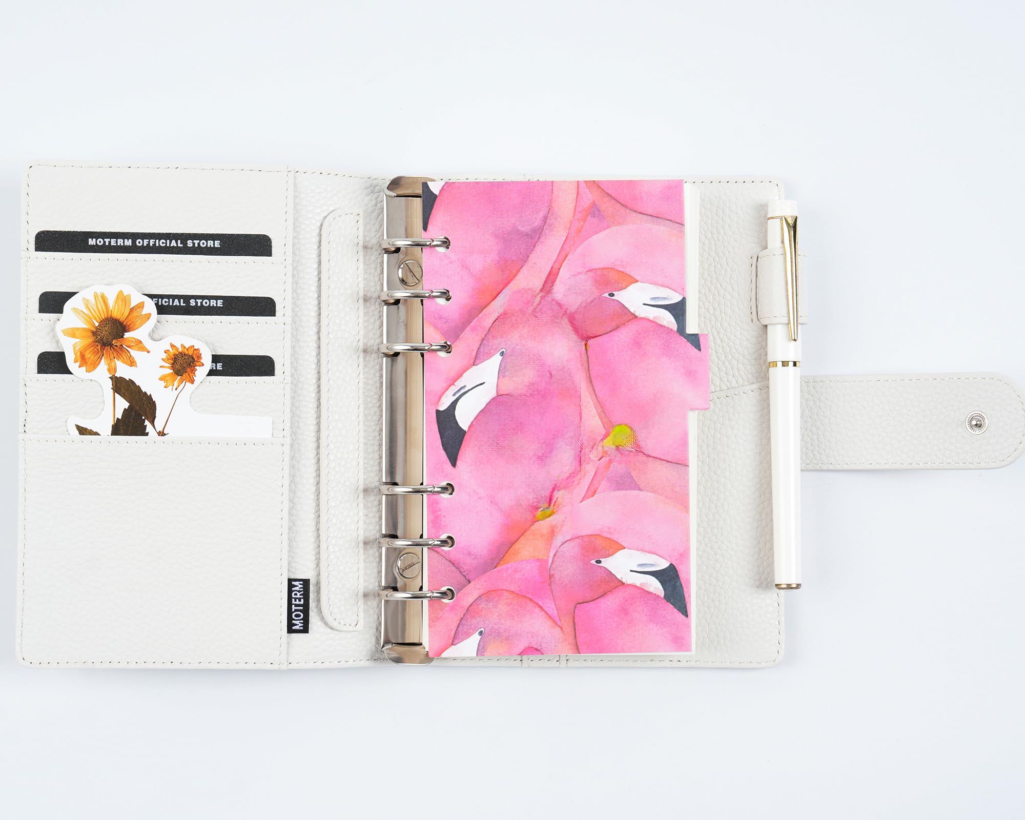Moterm Elite Personal Rings Planner - Genuine Leather Folder Organiser without Large Back Compartment (Pebble Cream, 25 mm Ring) - Image 3