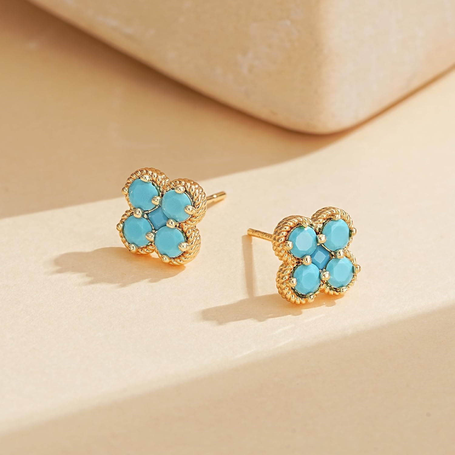 Clover Earrings for Women - 12 Month Birthstone Earrings 14k Gold Plated Four Leaf Clover Hypoallergenic Stud Lucky Jewelry Gift for Women - Image 5