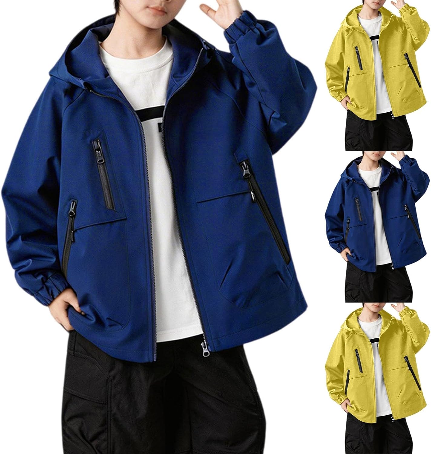 Boys Girls Hooded Windbreaker Rain Jacket Teen Lightweight Windproof Rainproof Rain Jackets Zip up Hiking School Outdoor