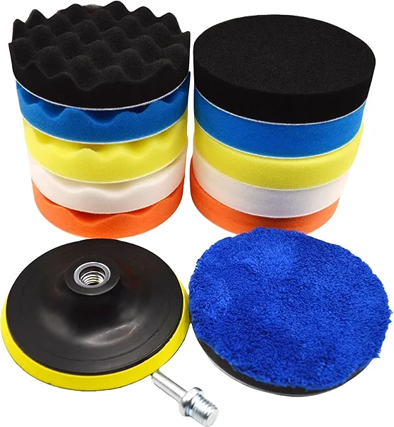 BLINGOBLING 12Pcs 5inch Foam Buffing Polishing Pads Kit, with Coral Fleece Pad, Backing Plate, M14 Drill Adapter, Car Buffing Kit for Car Polishing, Waxing, Sealing Glaze (12Pcs-5inch)