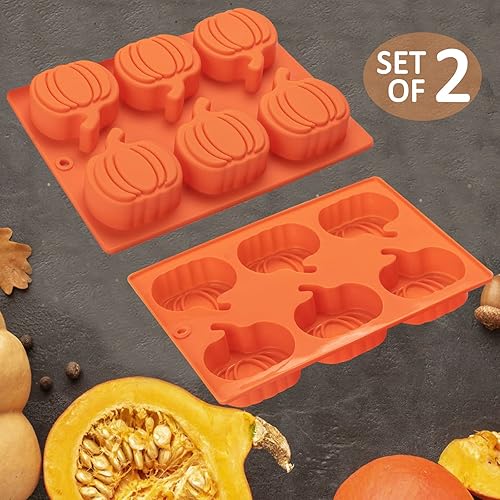 Miniatura 8 de Moldes de silicona para calabaza, paquete de 2 moldes para pasteles en forma de calabaza, moldes de oreo de Acción de Gracias, moldes para
