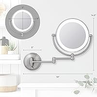 Vista 4 de Espejo LED pivotante de níquel satinado, amplio, con soporte de pared., Contemporáneo, Níquel Satinado