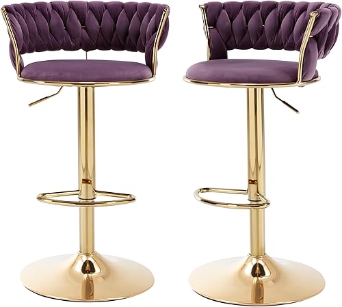 Juego de 2 taburetes de bar, sillas giratorias de 360 con respaldo, taburetes de bar modernos ajustables de altura de mostrador, taburete de bar