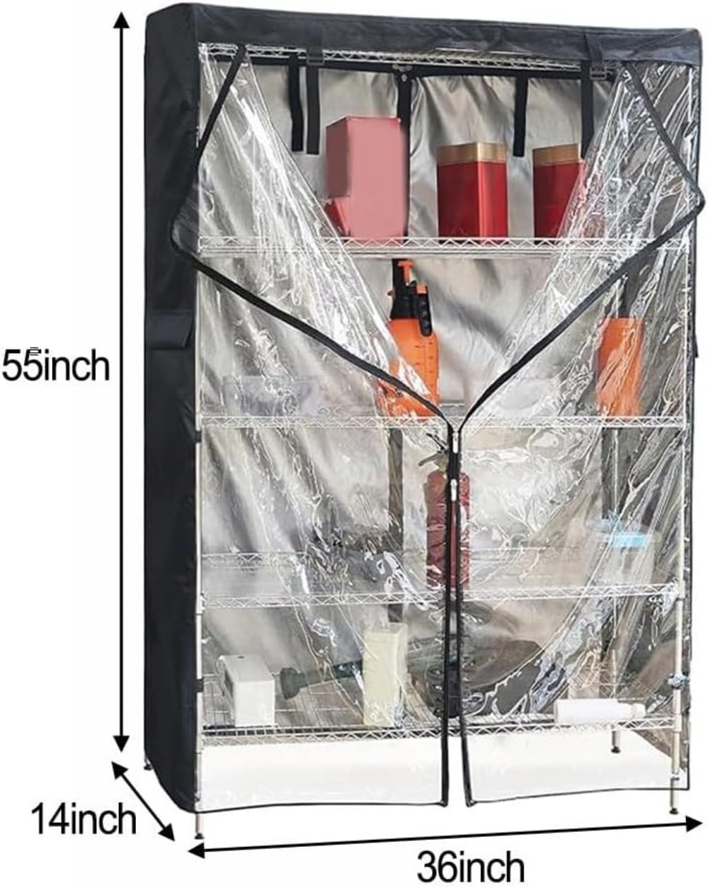 Regalabdeckung, Schutzhülle für Regale, wasserdichtes Oxford-Stoff Aufbewahrungsregal für Drahtregale, Lagerregal-Abdeckung mit Reißverschluss, Schwarz (91,4 x 35,6 x 139,7 cm)