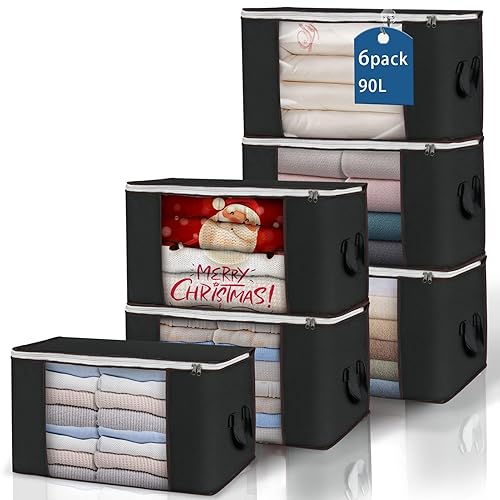 Large Storage Bags, 6 Pack Clothes Storage Bins Foldable Closet