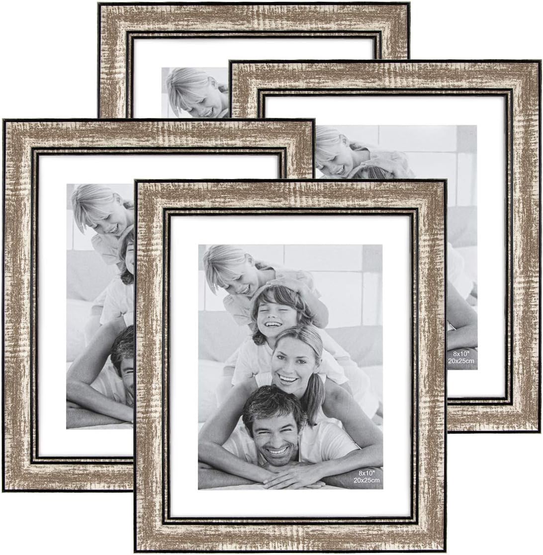 NUOLAN 8x10 Picture Frame Farmhouse Rustic Brown Wood Pattern Photo Frames with Silica Glass for Tabletop or Wall Mounting,4 Pack (NL-WPC8X10-RB)