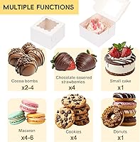 Vista 4 de TOMNK 100pcs White Cookie Boxes with Window,4x4x2.5 Inch Small Bakery Boxes, Cookie Boxes Bulk for Small Cake, Treats, Donuts, Candy on Valentine's