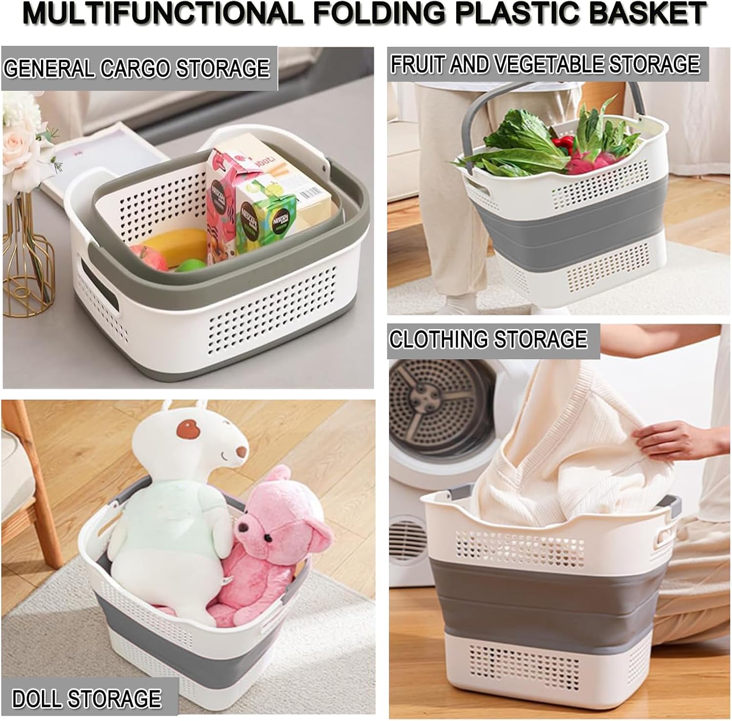 Foldable Laundry Basket Plastic with Handles,Collapsible Laundry Basket 30L (8Gallon),Pop Up Storage Container/Organizer/Hamper for Laundry, Space Saving and Durable (1 Pack, Gray)