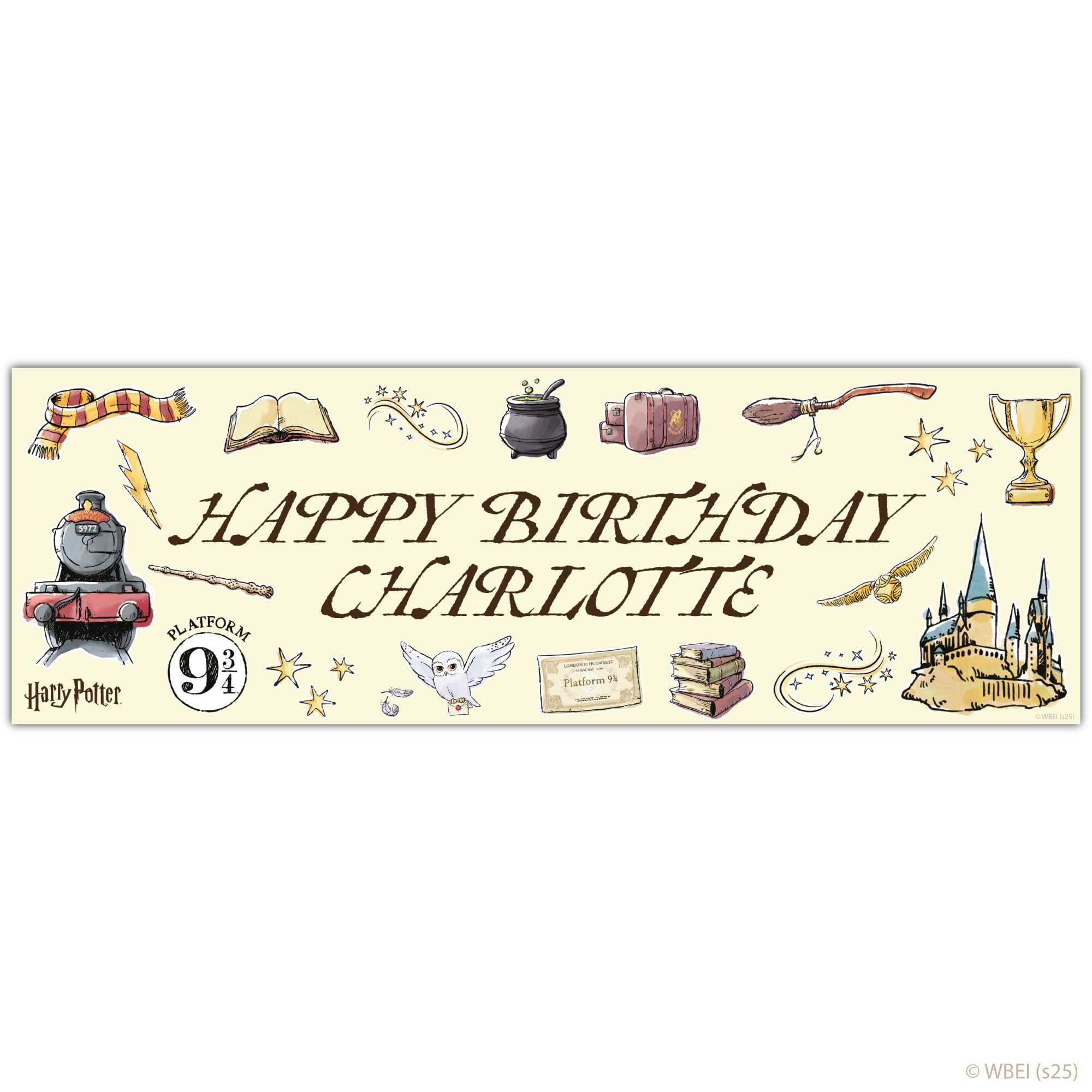 Harry Potter Birthday - Watercolour Icons Personalised Name Banner Wall Sticker (240cm Width x 80cm Height)