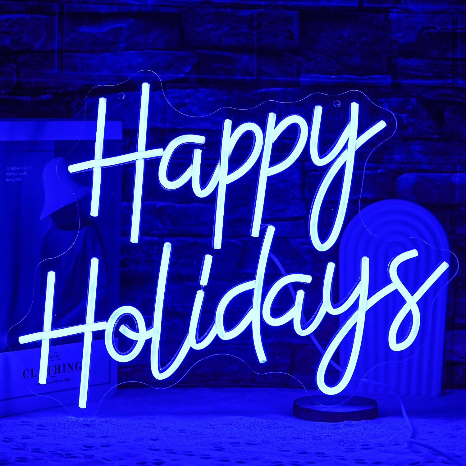 Letrero de neón para Año Nuevo, Feliz Navidad, decoración de pared, luces de neón regulables, letrero LED azul, árbol de Navidad, fiesta de Año Nuevo, hogar, bar, sala de estar, oficina (16.5