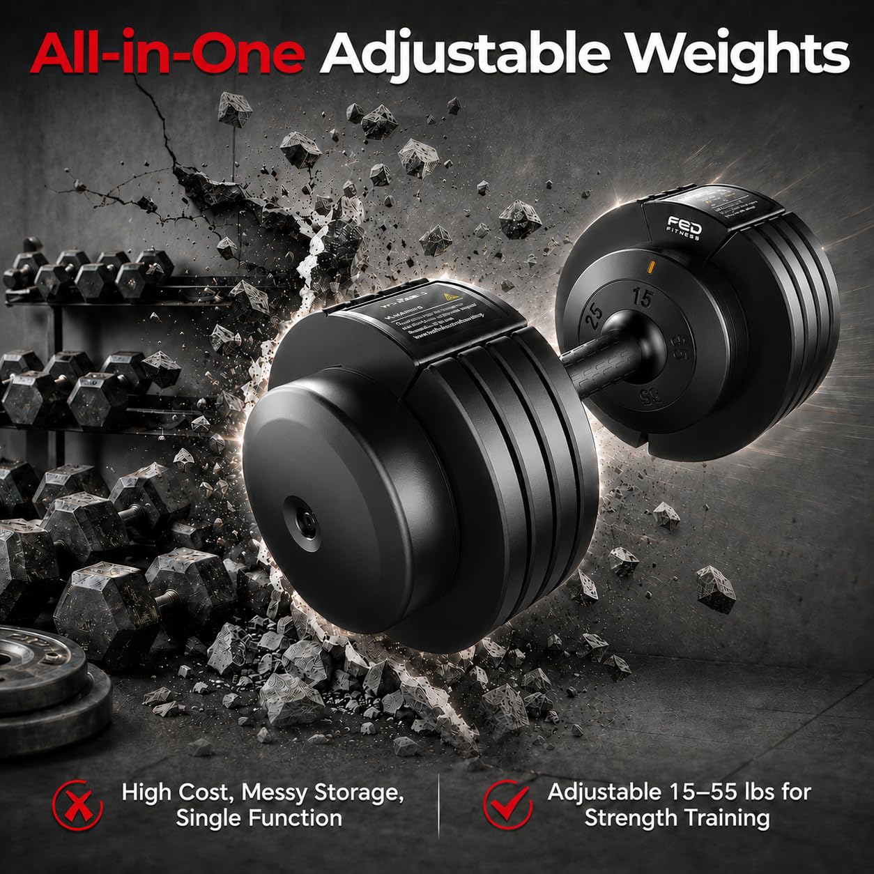 DB2 Adjustable Dumbbye Set, 55LB/110LB Option, 5-in-1 Quick Adjustable Weights with Storage Box and Non-Slip Handle, Weight Set for Home Gym Exercise Fitness, Full Body Workout for Men & Women
