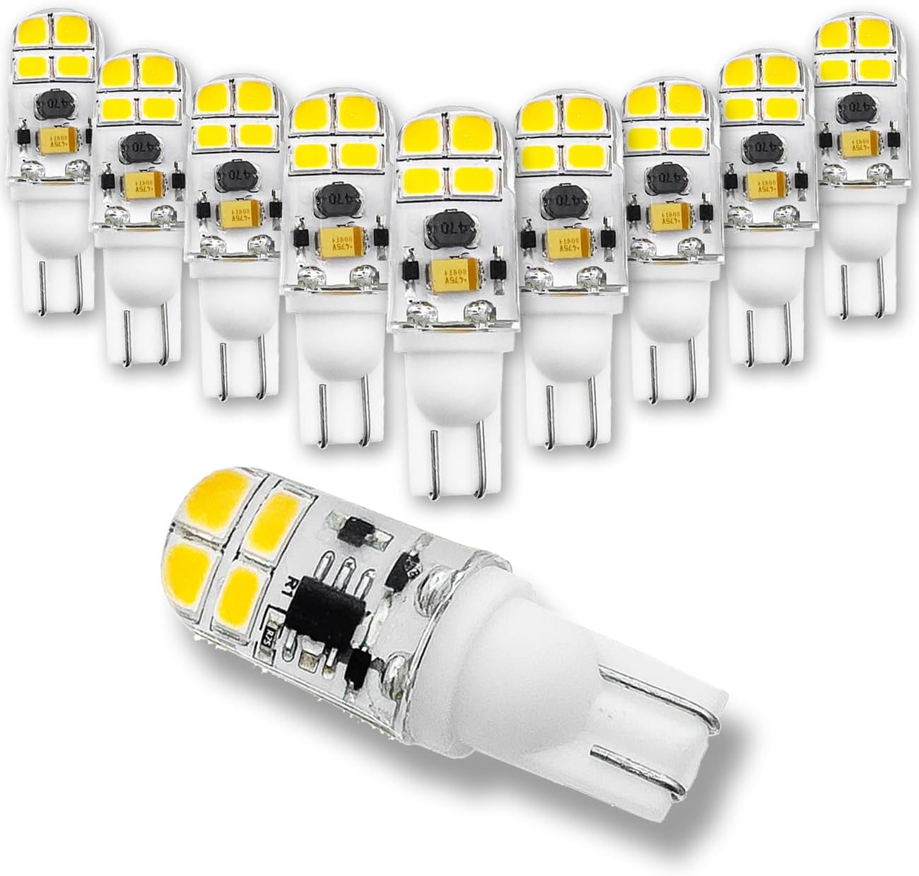 KAKEMONO T5 T10 Wedge Base 2W LED Bulb for 12V 24volt Landscape Path Light, 921 922 912 194 168 T10 wedge RV Camper Trailer Motorhome Marine Boat Dome Light, 6000K Daylight White, 10 Pack