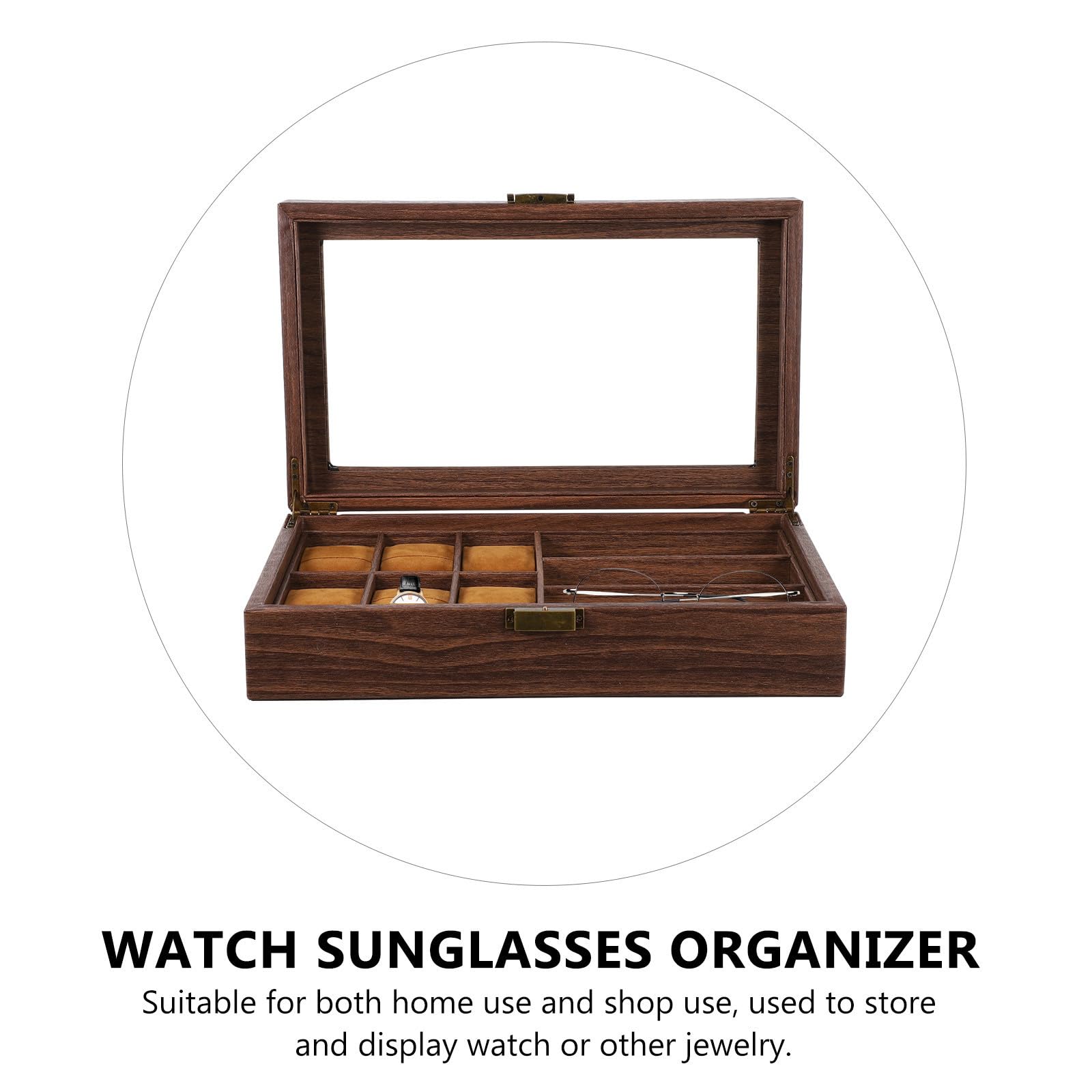 TOYANDONA Caja Organizadora y 3 Espacios Retro de Relojes y Gafas de Madera 6 Compartimentos Estuche Funcional para Almacenamiento y Exhibición para Relojes para Gafas