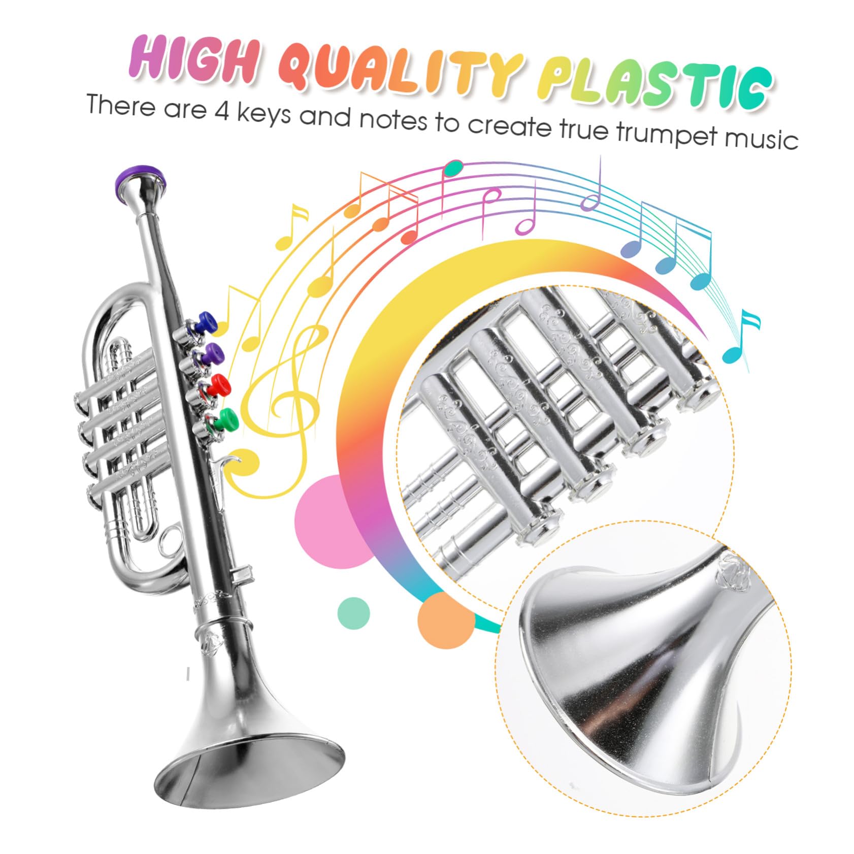 Tromba Cb998 Giocattolo Argento in Plastica per Bambini | Versione Base, Confezione Colorata, Strumento Simulato Educativo per Gioco e Feste