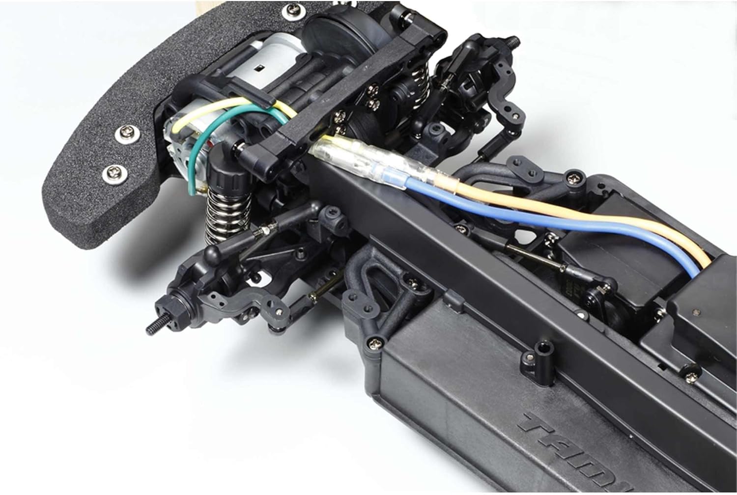 Front motor and steering linkage of the XV-01 chassis