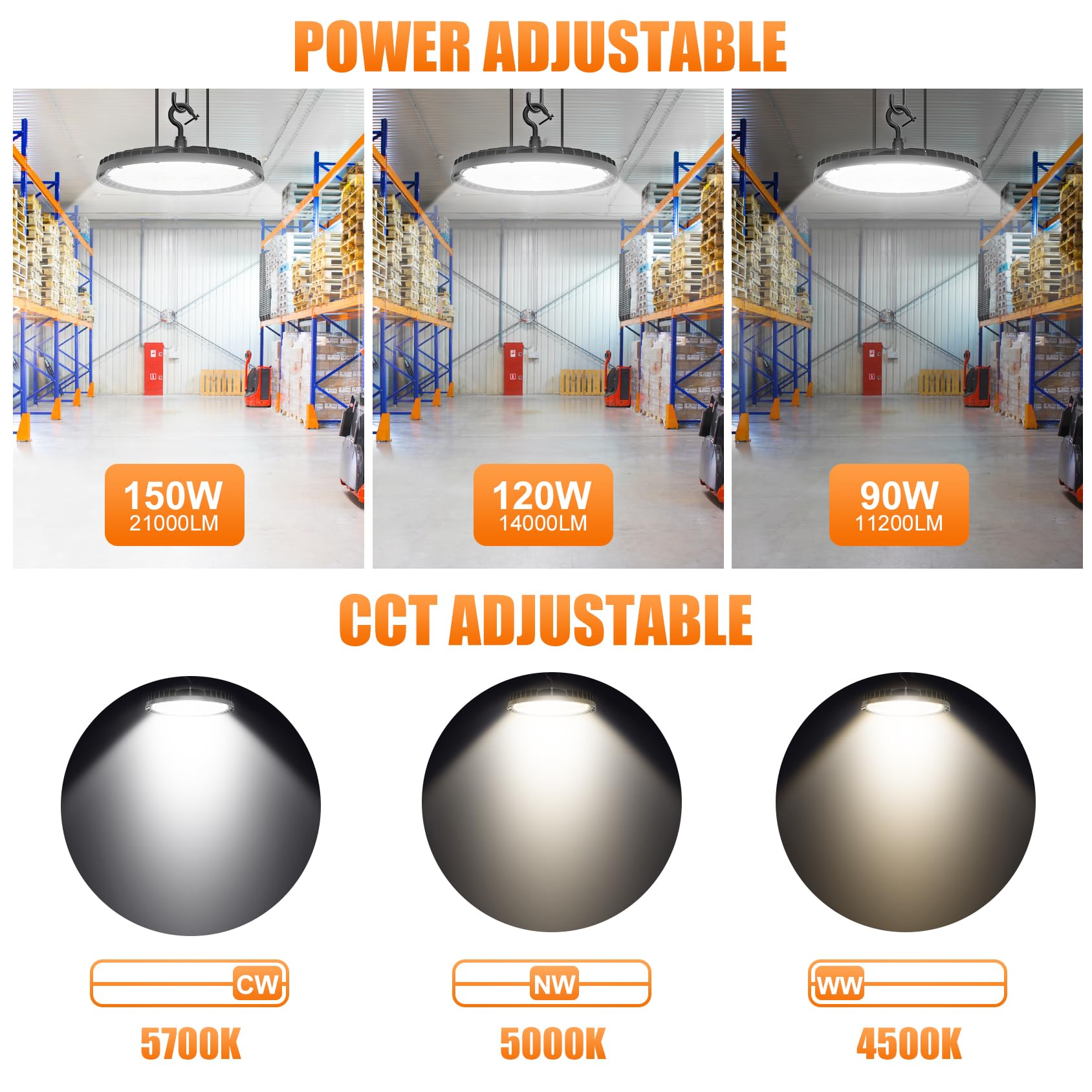 8 Pack LED High Bay Light 150W 120W 90W Adjustable UFO High Bay LED Lights 4500K 5000K 5700K — view 3