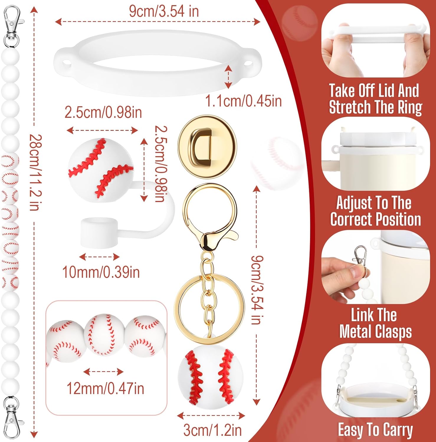 Skylety 5 Pcs Silicone Cup Accessory Set Compatible with Stanley Cup Including Silicone Beaded Bottle Strap, 3D Keychain, Straw Cover, Rubber Cup Ring for 8-40 oz Tumbler - Image 2