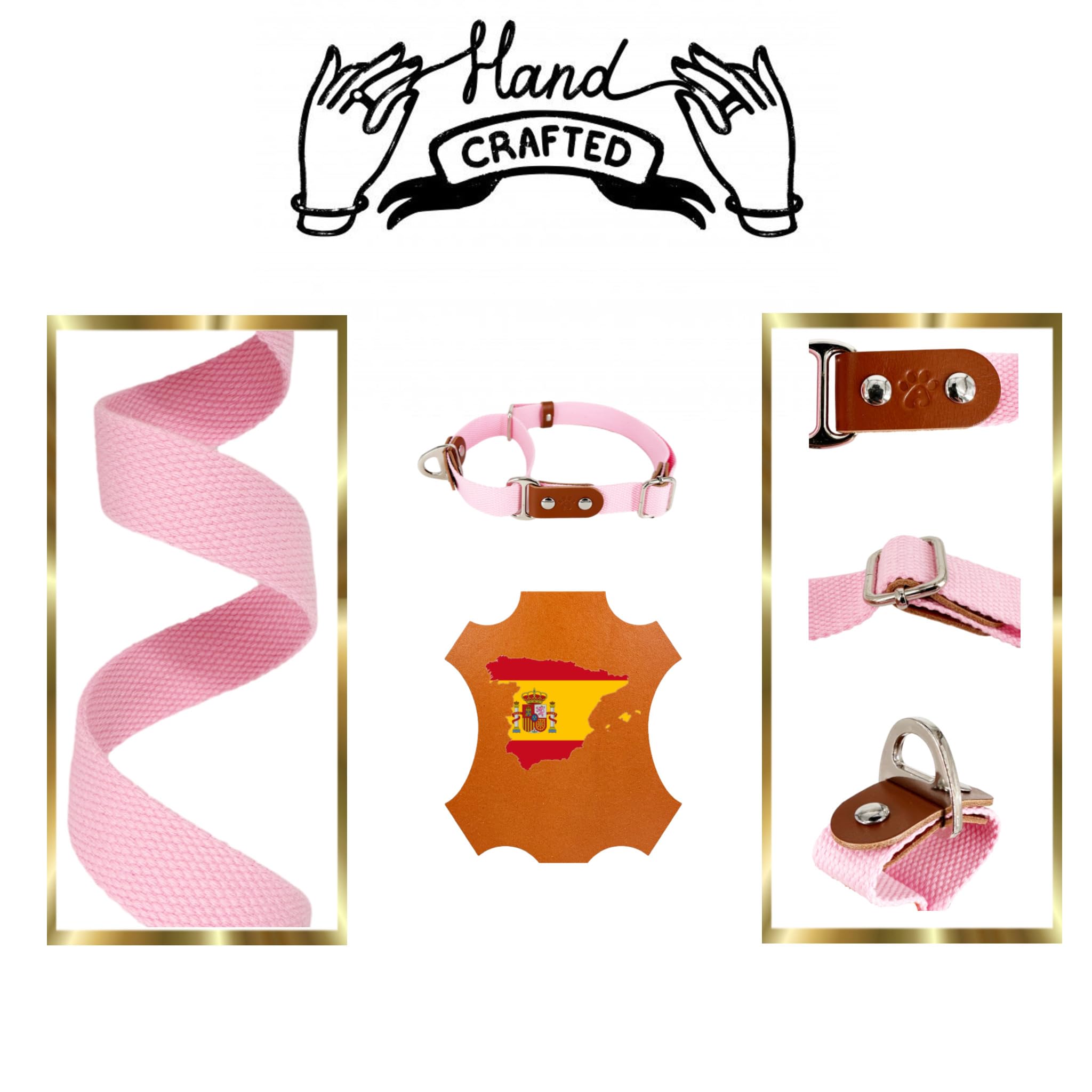 Martingale Dog Choke Collar, Antipull, Poly-Cotton and Leather. M. Pink & Cognac, Pink(Poly-cotton) & Cognac - Image 3