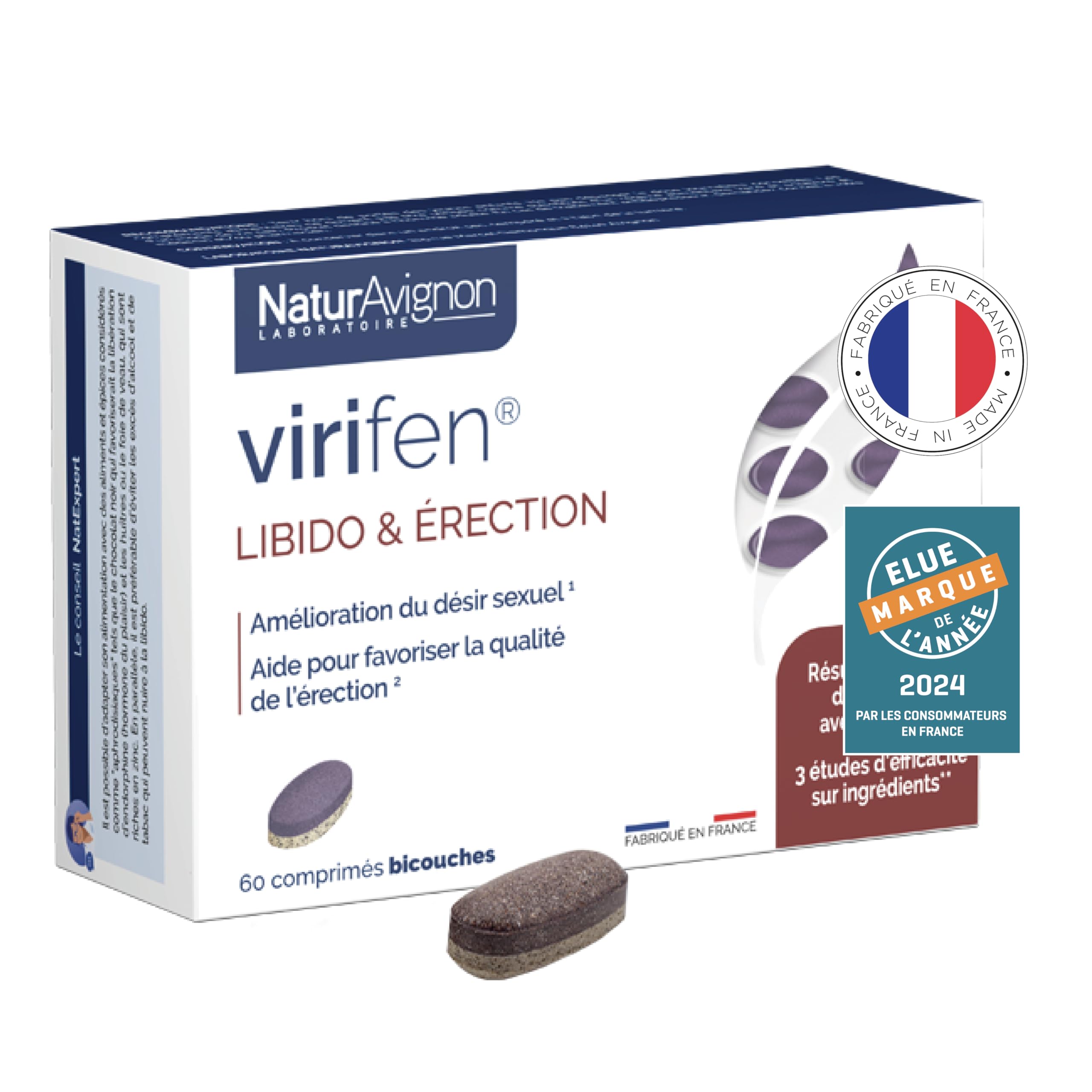 Laboratoire NaturAvignon Virifen | Vigueur masculine | Résultats démontrés | Vigueur, désir, plaisir, stimulant sexualité homme | produit homme 60 comprimés (30 jours)