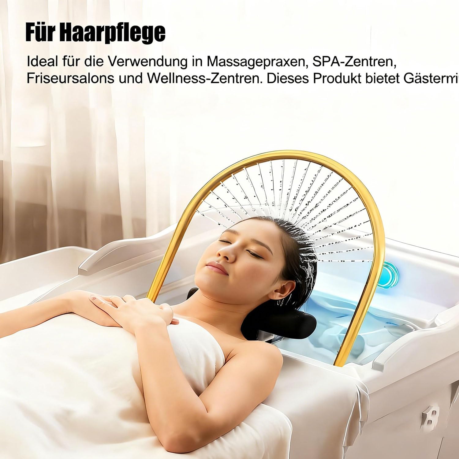 Head-Spa urządzenie z wodospadem i masażem Hydro-Jet – profesjonalna wanna do masażu głowy z 7 kolorami chromatoterapii, idealna do salonów, spa i domu (biała + wędzonka)