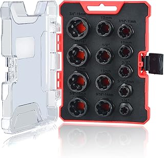 Prokomon Bolt Extractor Set, 13 PCS Impact Bolt & Nut Remover Set, Stripped Lug Nut Remover, Extraction Socket Set for Removing Damaged, Frozen, Rusted, Rounded-Off Bolts, Nuts & Screws
