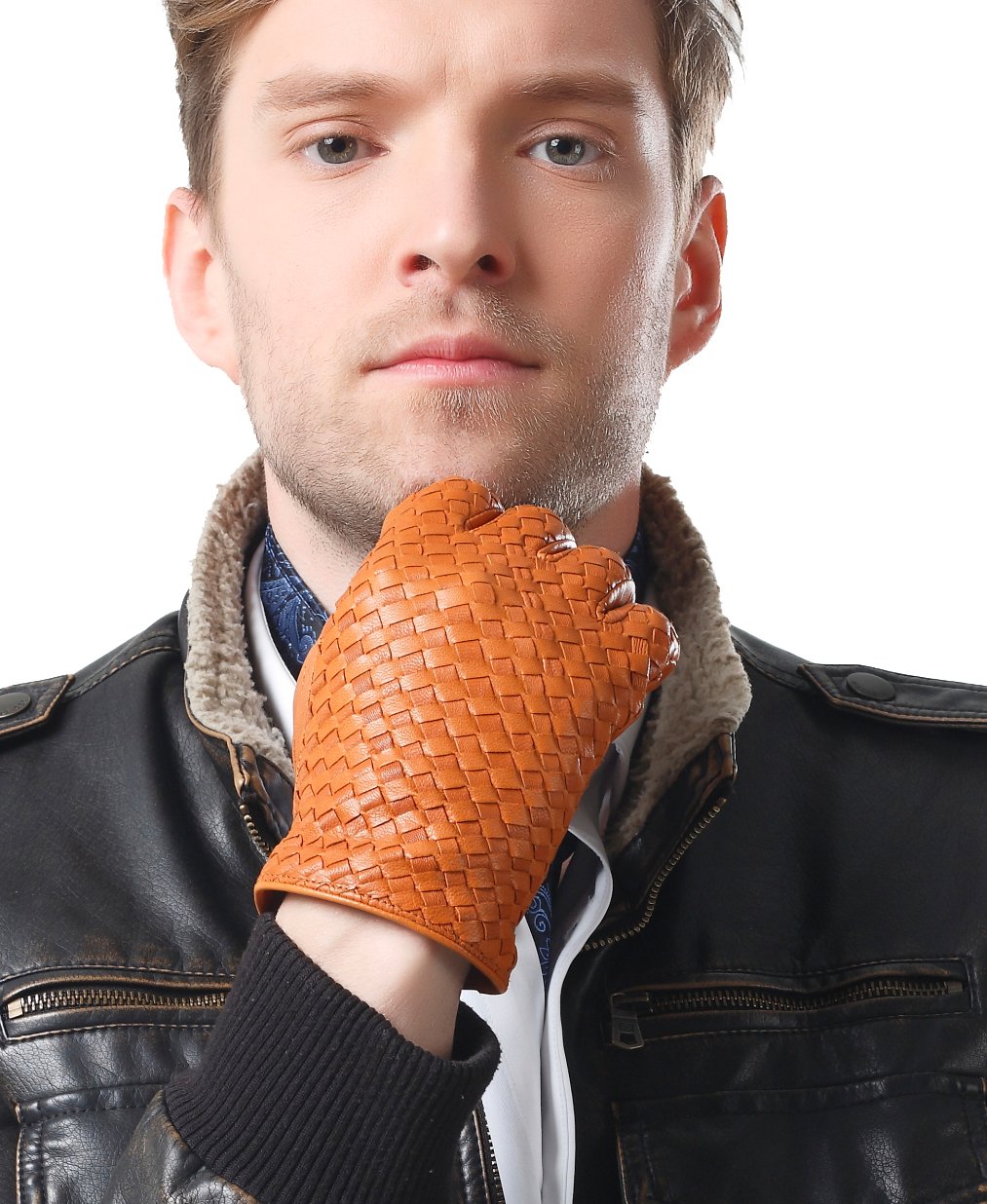 NappaNovum Men's Nappa Leather Gloves Classic Braided Lines Gloves Winter Gloves Warm Lining