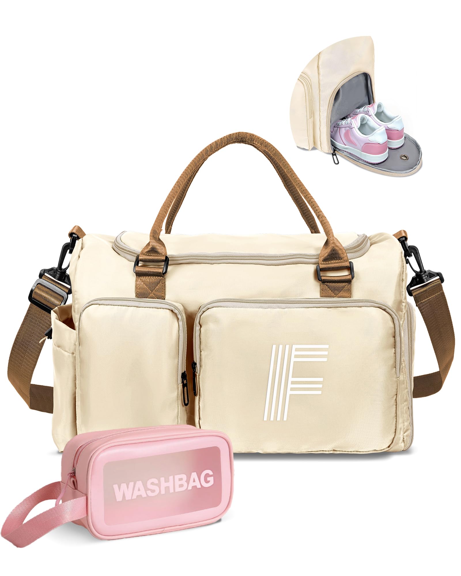 Elilier Duffle Bag Women, Initial Travel Duffel Bag, Sports Gym Bag, Personalized Weekender Bag with Shoulder Strap, Monogram Overnight Bag for Women,