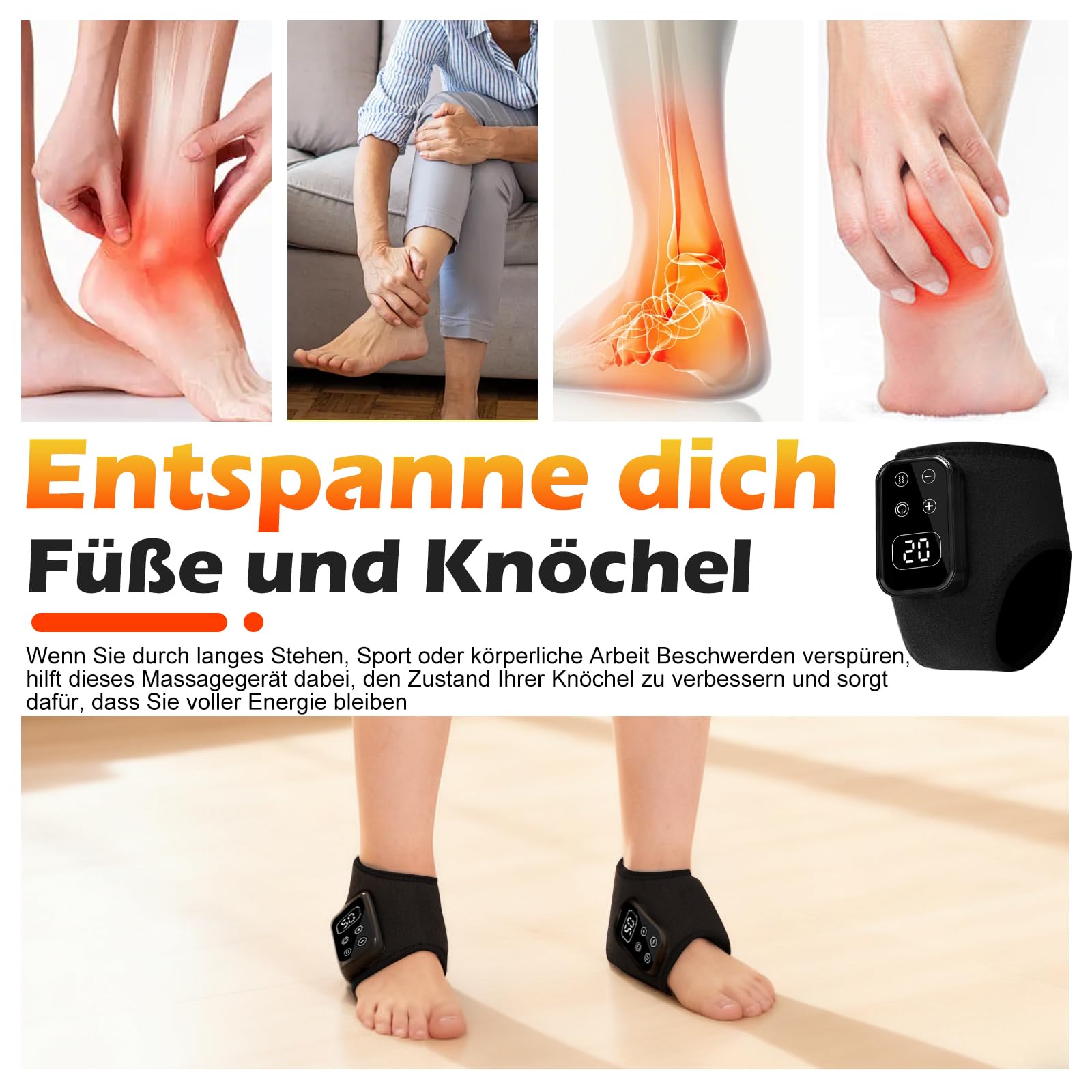 Fussmassagegerät 3-in-1 Foot Massager, Elektrisch Fußmassagegerät mit 5 Vibrationsmodi und 6 Heizstufen, Kabellos Wiederaufladbar, Linderung von Fußermüdung und Schwellungen