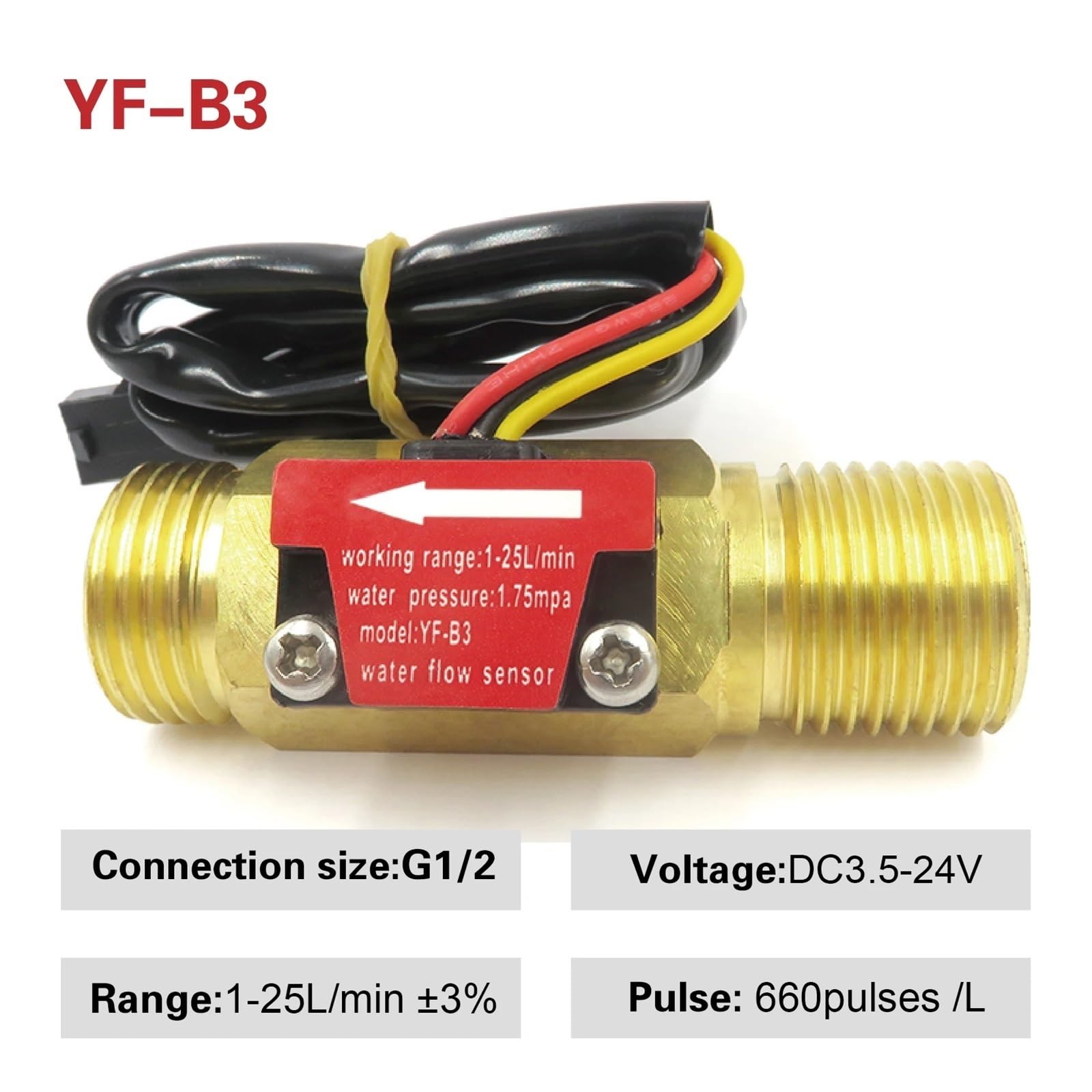 Sensor de flujo de agua de latón, medidor de flujo de líquido, interruptor de flujo de latón, detector de monitoreo digital (YF-B3)