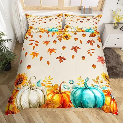 Miniatura 9 de Funda de edredón de calabaza de Halloween, juego de ropa de cama de otoño con diseño de calabaza y hojas de arce, funda de edredón para regalos de